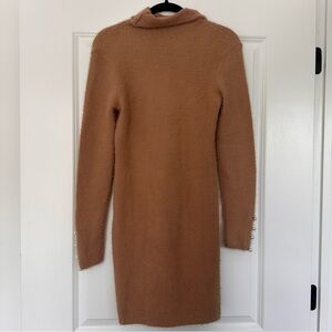 Lovers and Friends (M) Tan Fuzzy Sweater Dress w/ Pearl Details Long Sleeve Mini
